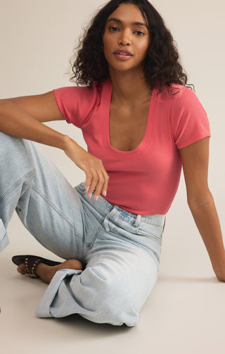 SIRENA SHORT SLEEVE RIB TEE (SUNSET PINK) - Z SUPPLY