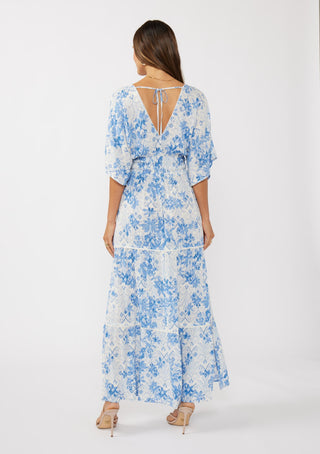 Double V-Neck Kimono Sleeve Maxi Dress