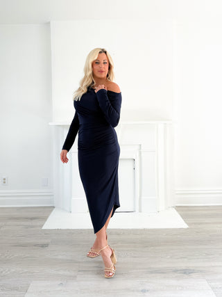 ALISSA ASYMETRICAL DRESS (NAVY) - LUCY PARIS