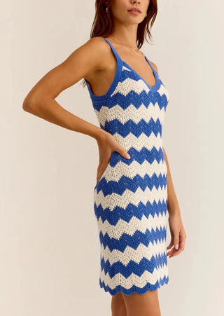 ALLURE STRIPE CROCHET MINI DRESS (ROYAL BLUE) -  Z SUPPLY