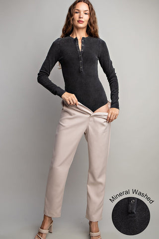 MINERAL WASHED HENLEY LONG SLEEVE BODYSUIT (BLACK)