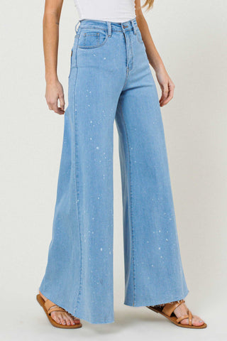 HIGH WASITED WIDE LEG W PAINT SPLATTER DETAIL
