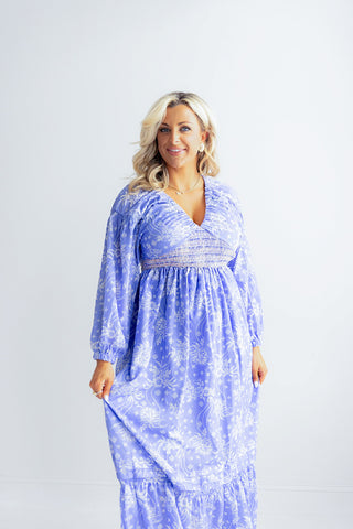 V Neck Floral Maxi Dress (Periwinkle)