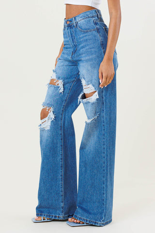 HIGH WAISTED WIDE LEG JEAN (MEDIUM STONE)