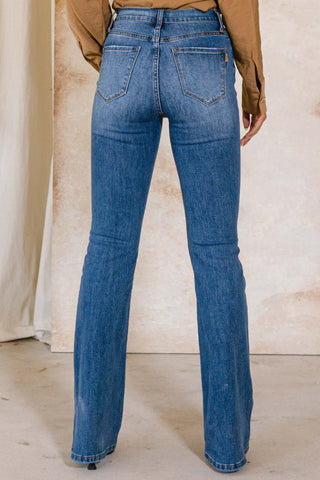 HIGH WAISTED NON-DISTRESSED FLARE JEANS (Medium Stone)
