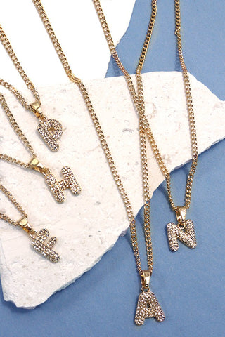 RHINESTONE INITIAL CHAIN NECKLACE