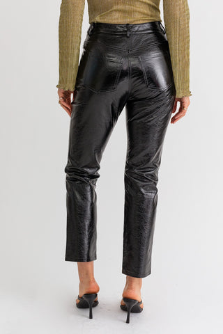 SHINY GLOSS FAUX LEATHER PANTS - BLACK
