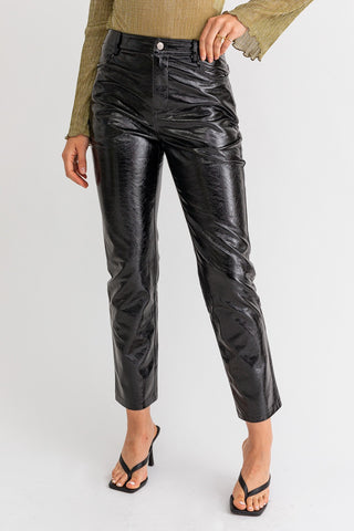 SHINY GLOSS FAUX LEATHER PANTS - BLACK