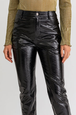 SHINY GLOSS FAUX LEATHER PANTS - BLACK