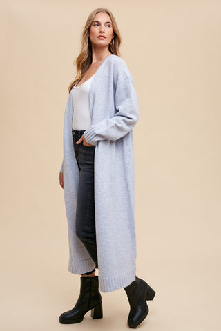 WOOL BLENDED SOFT MAX OPEN SWEATER CARDIGAN - Light Grey