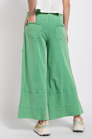 MINERAL WASHED TERRY KNIT PANTS (EVERGREEN)
