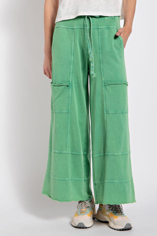 MINERAL WASHED TERRY KNIT PANTS (EVERGREEN)
