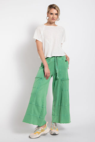 MINERAL WASHED TERRY KNIT PANTS (EVERGREEN)