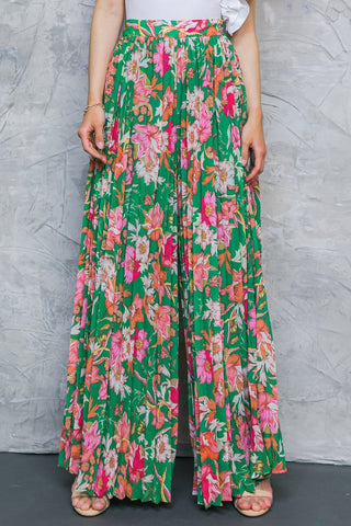 Floral Print Wide Leg Pant (Green)