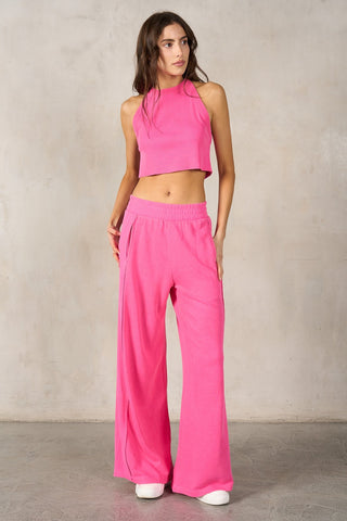 Mineral Wash Halter Neck Crop Top And Pants Sets