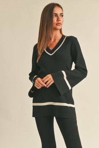V-NECK SWEATER TUNIC TOP