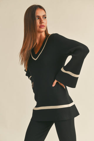 V-NECK SWEATER TUNIC TOP