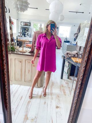 COLLAR NECK POPLIN DRESS (BERRY)