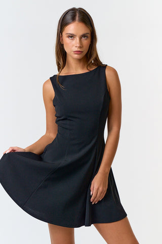BOAT NECK SLEEVELESS SKATER MINI DRESS