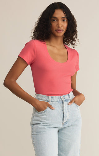 SIRENA SHORT SLEEVE RIB TEE (SUNSET PINK) - Z SUPPLY