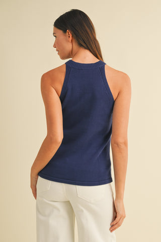 (XL) American Flag Halter Neck Sweater Top (NAVY)
