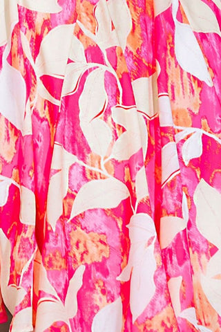 Button Down CollarPrinted  Mini Dress (Fuchsia)