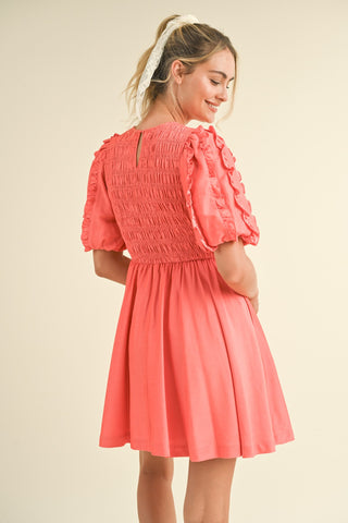 RUFFLED SMOCKED MINI DRESS