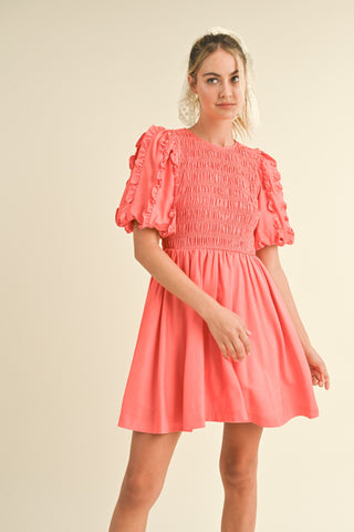 RUFFLED SMOCKED MINI DRESS