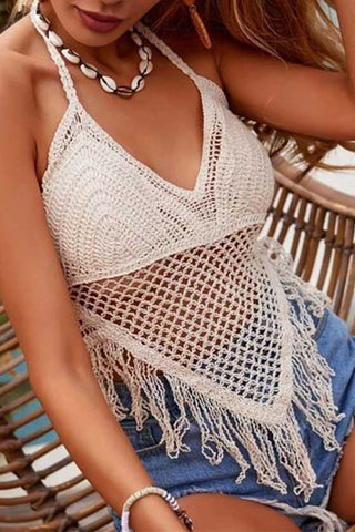 Tassel Open Back Knit Belted Tank