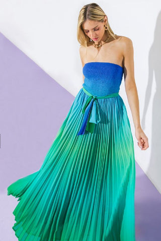 {ONE LEFT} Ombre Strapless Maxi Dress (Blue/Green)