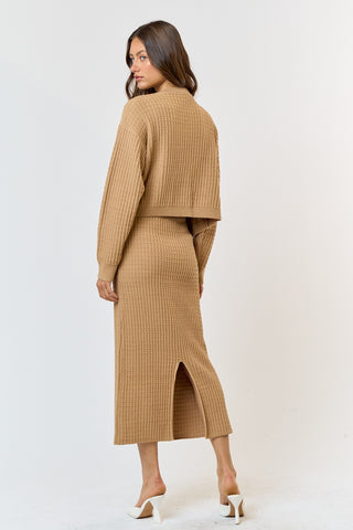 CARDIGAN KNIT SWEATER SET (TAUPE)