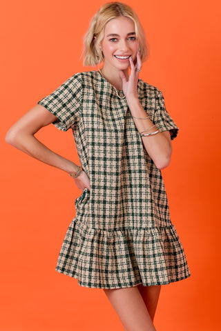 TWEED DROP WAIST (GREEN) DRESS
