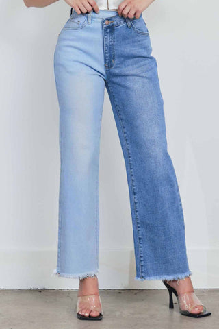 HIGH RISED COLOR BLOCK WIDE JEANS