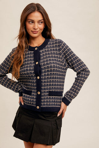 TWEED SWEATER CARDIGAN (NAVY)