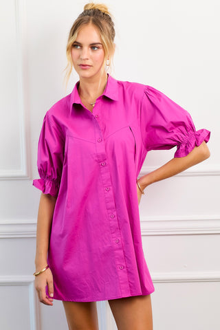 COLLAR NECK POPLIN DRESS (BERRY)