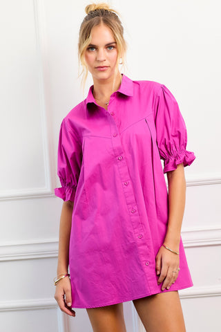 COLLAR NECK POPLIN DRESS (BERRY)