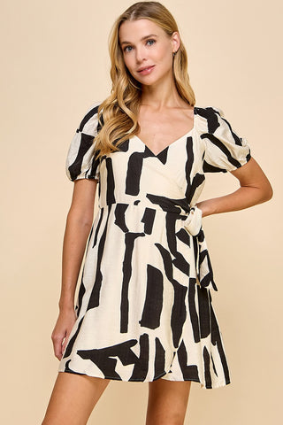 Abstract Print Wrap Around Dress