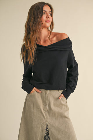 OFF SHOULDER KNITTED TOP (BLACK)