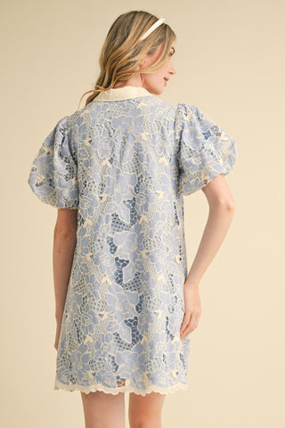 LACE BUBBLE SLEEVE MINI DRESS