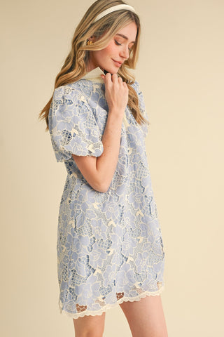 LACE BUBBLE SLEEVE MINI DRESS
