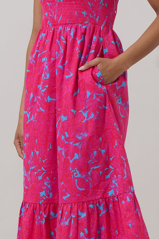 Delina Floral Patte Tiered Midi Dress