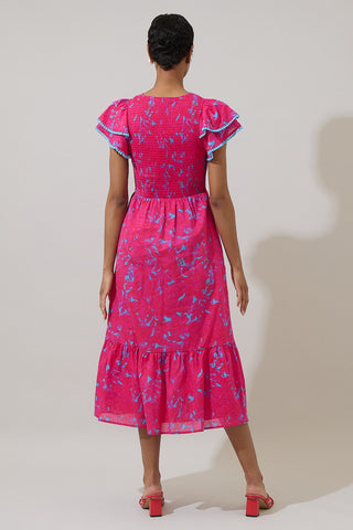 Delina Floral Patte Tiered Midi Dress