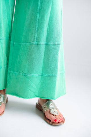 MINERAL WASHED TERRY KNIT PANTS (EVERGREEN)