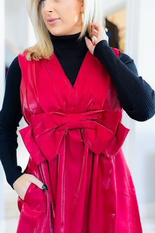 UNDER THE MISTLETOE (RED) BOW DRESS