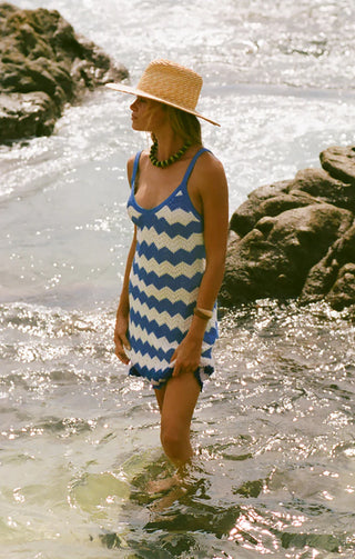 ALLURE STRIPE CROCHET MINI DRESS (ROYAL BLUE) -  Z SUPPLY