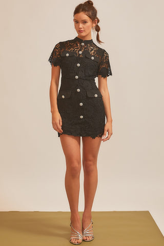 China Collar Down With Pocket Lace Mini Dress