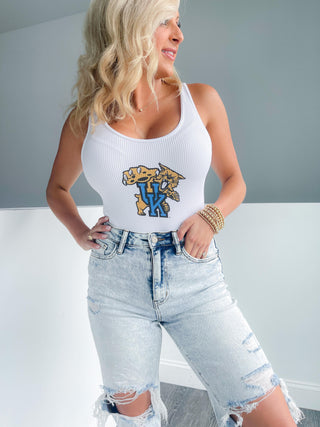 Game Day White Ribbed Bodysuit Top