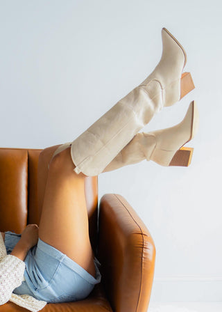 WOMENS KNEE HIGH CHUNKY WESTERN BOOTS BULLDOZE