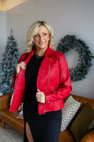 On Record Red Faux Leather Jacket