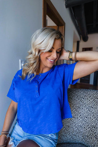 Easy Fit Mineral Wash Expose Seam Slub Knit Shirt (Royal Blue)